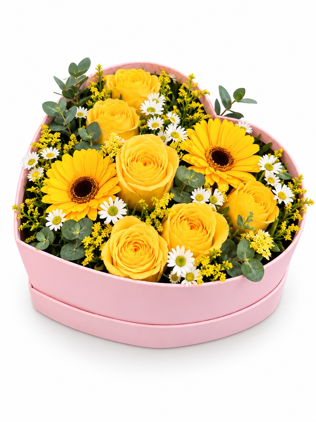 Base de corazon mediano con flores amarillas