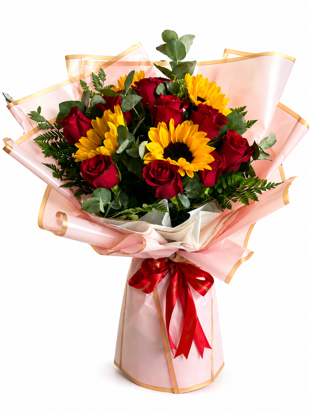 Ramo de rosas y girasoles
